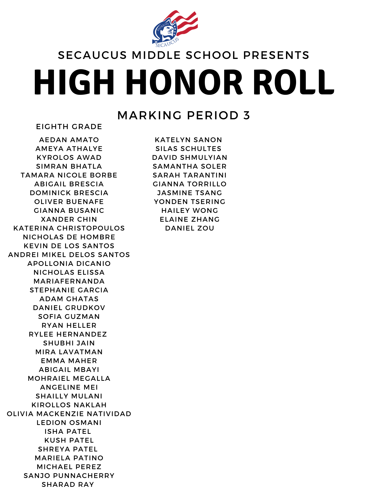 8th grade high honors
