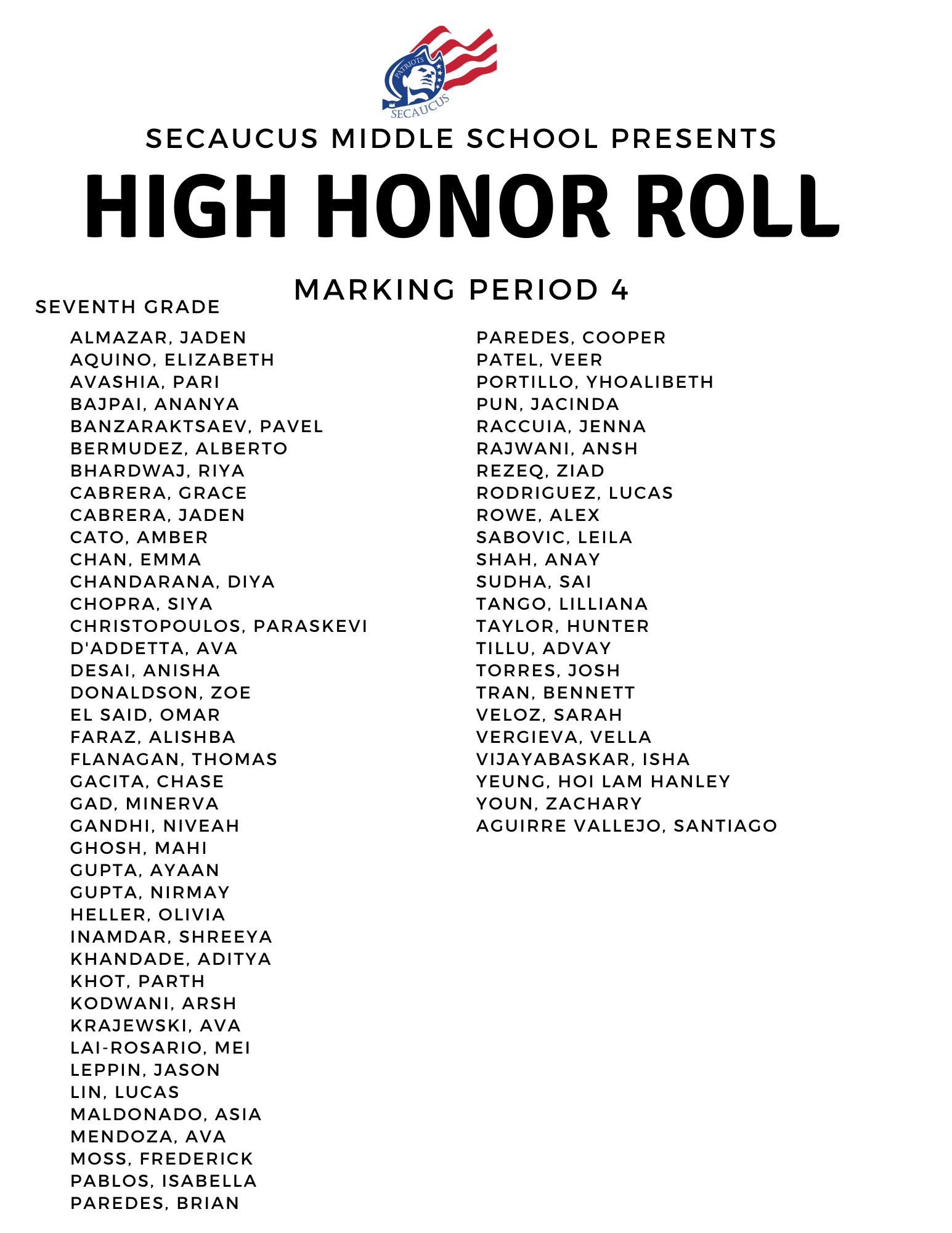 SMS 7th Grade High Honor Roll MP4 2022